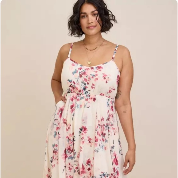 Torrid Midi Chiffon Pleated Dress Size 2x Flowy Sleeveless Floral Easter Casual - Picture 3 of 11